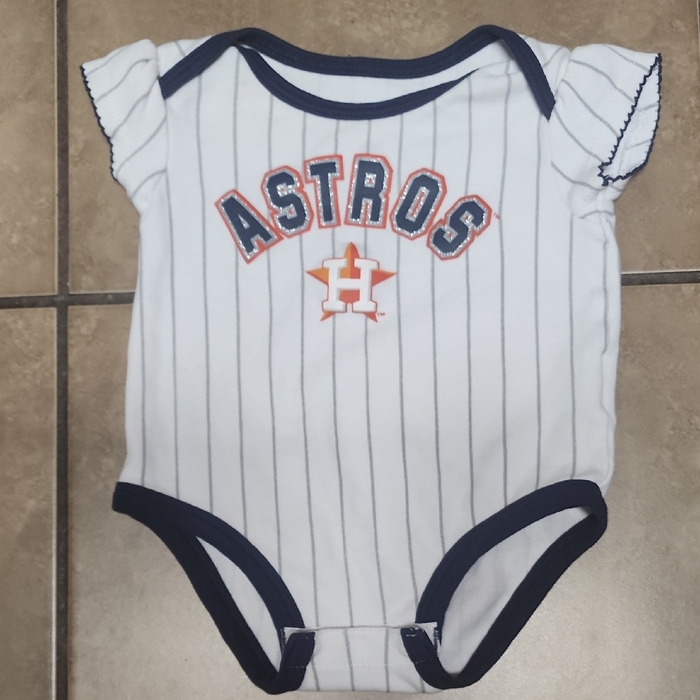 Genuine Merchandise Houston Astros Baseball Striped Bodysuit - White and Navy